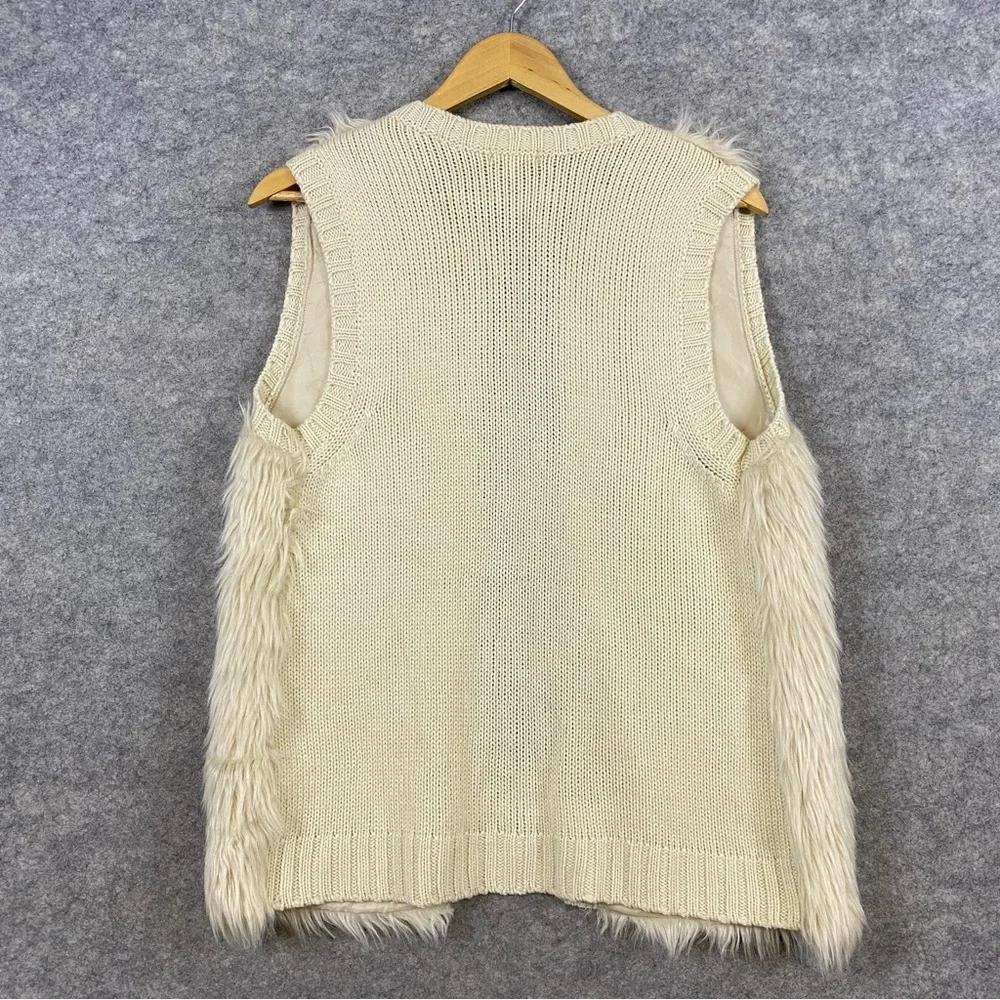 Eyeshadow Faux Fur Knit Vest Women’s Size S Cream Open‎ Front Retro Boho Soft